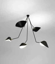 Serge Mouille Moderne Noire Cinq Bras Courbés Fixes Lampe Plafonnier Lustre