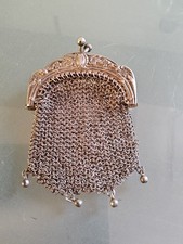 Ancienne Aumoniere Bourse En Argent . Porte Monnaie En Cote De Maille