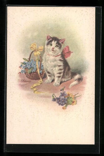 Carte postale artiste chaton - carte, d'artiste