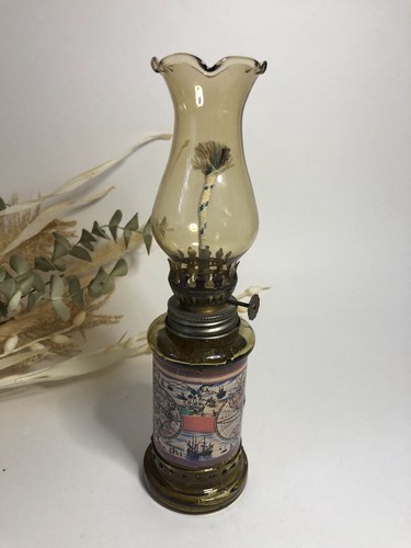Lampe pétrole verre jaune - pétrole,