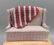 Vintage OOAK Sofa With Micro Crochet Blanket Artisan Dollhouse Miniature 1:12