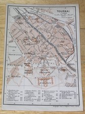 1910 ANTIQUE CITY MAP OF TOURNAI / WALLONIA / BELGIUM
