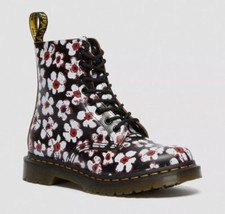 Dr Martens Doc 8 Trou Noir Rouge à Fleurs Vintage 26456002