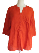 Salon Studio 100% Cotton 1/2 Button Lagenlook 3/4 Sleeve Blouse Top Sz L NWOT