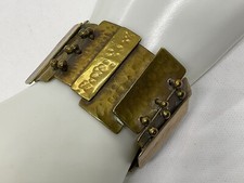 Bertoia Art Smith Weiner Era Hammered Brass Mid Century Brutalist Panel Bracelet