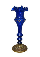 Vase Cornet Verre Bleu Cobalt XIXe. Soliflore