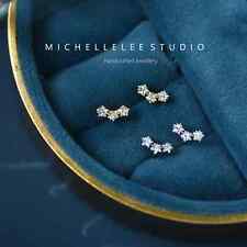 Star Trio Stud Earrings in Sterling Silver, Sparkling Star Ear Lobe