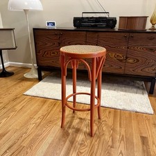 Vintage Orange Thonet Style Bentwood Tall Kitchen Bar Stool