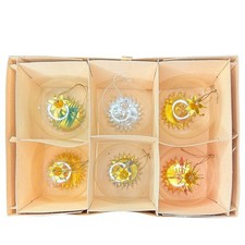 Resl Lenz W Germany Set of 6 Foil Spinner Glass Christmas Ornaments Vintage Rare