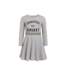 NEUF Robe FILLE grise motif