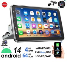 Autoradio Android 14 4G 64G , 10.1" 1 Din CarPlay GPS Écran Rotatif  Caméra AHD