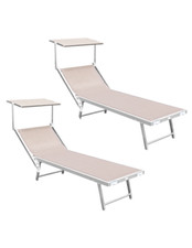 2 pcs Chaise longue de plage en aluminium avec parasol LUXURIOUS 180X60X40 TAUPE