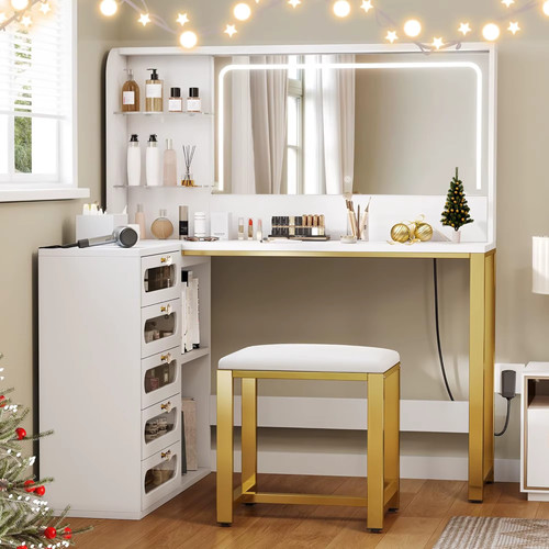 Coiffeuse angle 120cm miroir - coiffeuse,
