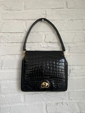 Vintage 80s Delvaux alligator shiny leather crocodile hand bag