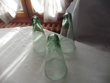 3 ANTIQUE GREEN BLOWN GLASS FORCING BELLS H18X10CM BASE"GARDEN