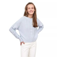 La Ligne sweater size S fisherman cable cropped light blue crew neck