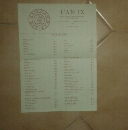 Liste tarif 1980 - l'an,