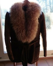 VESTE EN PEAU - MOUTON RETOURNÉ - COL FOURRURE- FEMME - VINTAGE - T 36