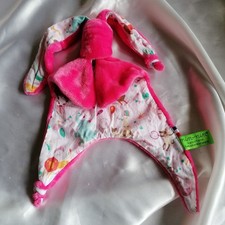 Doudou lapin rose foncé, velours, tissu imprimé, Nin Nin