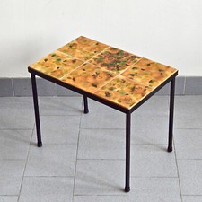 VINTAGE 1960S BLACK LACQUER CERAMIC & METAL SIDE COFFEE TABLE 60S