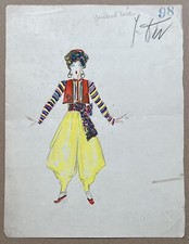 Dessin Art Déco Att à Zig Louis Gaudin Maquette Costume Femme Orientale