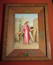 Ancient LITHOGRAPH Jesus Son of JOSEPH CARPENTER Frame PITCHPIN MYOSOTIS