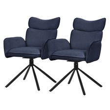 Lot 2 chaises pivotantes à 360° fauteuil tissu bleu foncé accoudoirs pieds métal