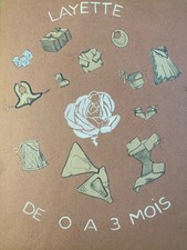 Very Beautiful Collage Painting 1950 Layette Baby Child Model Book Antique Art