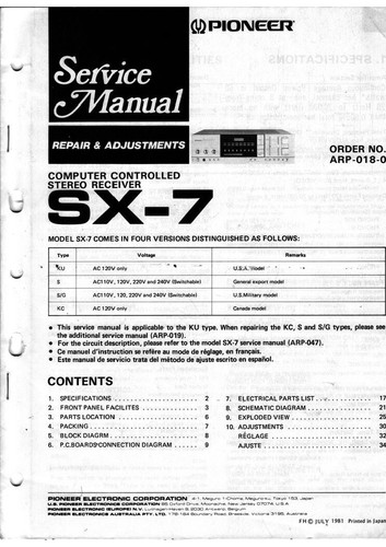 Service manuel instructions - manuel, d'instructions