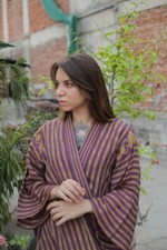 Pure Silk Midi Kimono Robe Knee Length Gown Silk Kimono Robe Purple PS MKMO2022