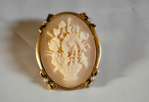 Broche camée vintage fleurs - vintage,
