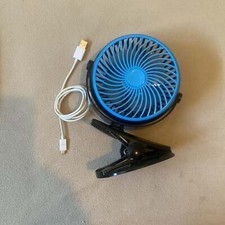 Portable USB Clip-On Mini Fan - Blue & Black with Charging Cable