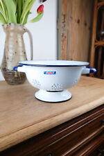 Antique enamelled sheet metal strainer - advertising "Lustucru"