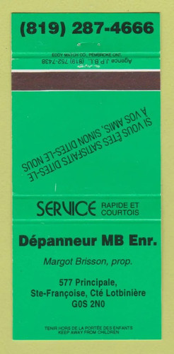Matchbook cover depanneur - cover,