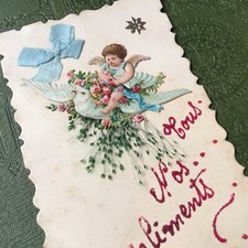 CPA Chromo Colombe Ange Ajoutis Végétaux Ruban Carte Ancienne Post Card