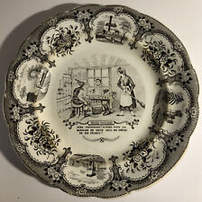 Assiette Parlante en porcelaine Opaque Gien "Guyon De Boulen", 1844, 20 cm