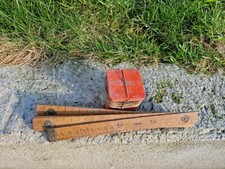 Outil Ancien FIL A PLOMB Metre Bois Laiton Charpentier Maçon Collection Vintage 