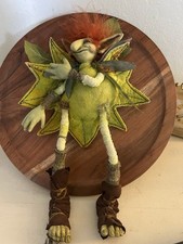 OOAK Posable Woodland Elf Fairy Doll 13” Resin Head Leaf Costume Fantasy Decor
