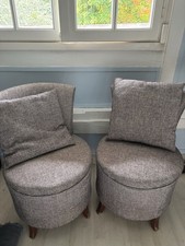 Paire fauteuils CRAPAUD d’époque- restauration 2024, tweed blanc /noir.