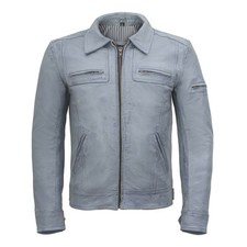 Blouson moto motard gris uni Zayn pour hommes veste de mode en cuir véritable