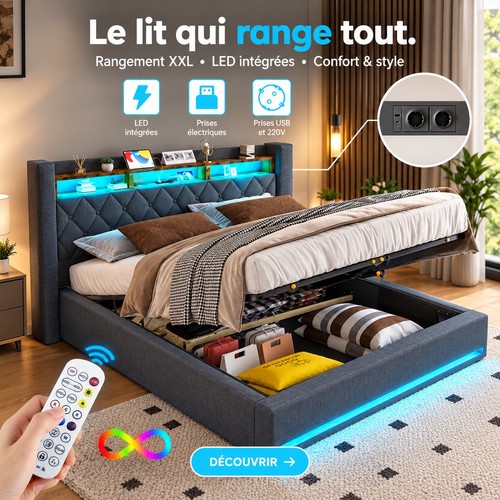 Lit coffre rangement 140x190