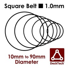 DeckTech 1mm Square Belt 10mm to 90mm ØInner Diameter Rubber Drive ~0.9mm/1.1mm 