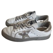 Authentic Golden Goose May GGDB Sneakers White Leather/Silver US8 EU38 Italy