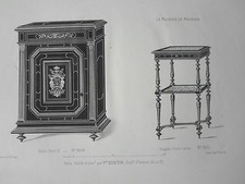 HENRI II chest of drawers shelf card holder ENGRAVING the FURNITURE STORE V.QUETIN 19th century