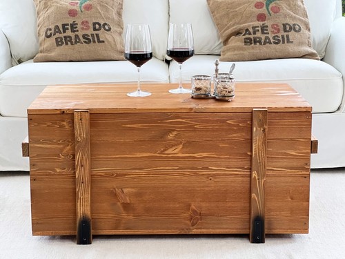 Coffre table basse bois massif - coffre,