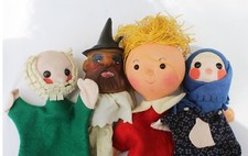 Lot of 4 Antique Red Riding Hood, Hunter, Grandfather, Grandmother Puppets
