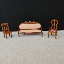 1 Antique Miniature Wood and Fabric Chair, 1 Armchair and 1 Sofa - 20th Century