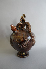 Ancienne gargoulette en terre cuite vernissée brune  Art populaire Normandie?