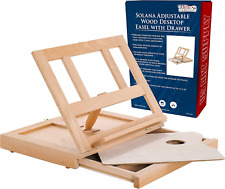 Solana Adjustable Wood Desk Table Easel with Storage Drawer, Paint Palette, Prem