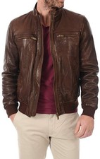 Blouson cuir marron ciré